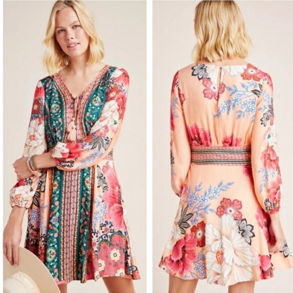 FARM Rio Dresses & Skirts - Farm Rio for Anthropologie Floral Boho V-Neck Mini Dress Topanga Side Pockets XL